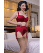 Classic satin garter belt with lace front and six adjustable straps in Holiday Red by Secrets in Lace