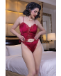 Classic satin thong with lace trim in Holiday Red by Secrets in Lace