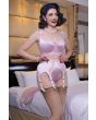 Classic satin garter belt with lace front and six adjustable straps in Baby Pink by Secrets in Lace